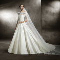 Lace Bodice Full Sleeve Satin Wedding Dress